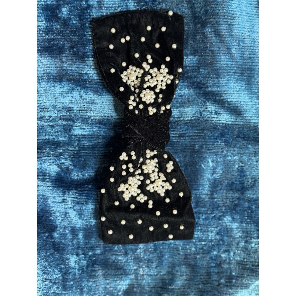 NAMJOSH Embroidered Velvet Black Bow with Pearl Accents
